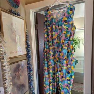 Lucy & Yak Retro Print Cotton Sleeveless Button Jumpsuit